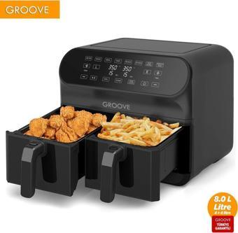 Groove Max Plus XXL 1800W (4Lt+4Lt) 8Lt Çift Hazneli Smart Airfryer Air Fryer Yağsız Sıcak Hava Fritözü Siyah