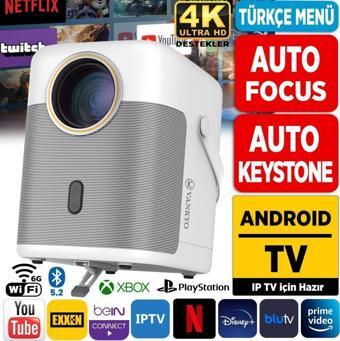 Vankyo H300A AndroidTV 4K Destekli Projeksiyon Cihazı+Auto Focus+Auto Keystone 6GWi-Fi+5.2Bluetooth 240''Yansıtma Beyaz