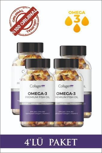 4 Adet Omega-3 Premium Fish Oil 90 Softgel X 1000mg, Balık Yağı, Hidrolize Kolajen