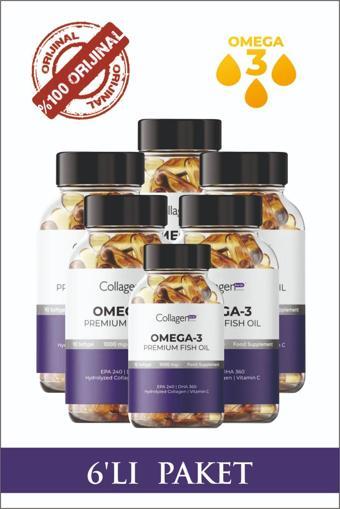 6 Adet Omega-3 Premium Fish Oil 90 Softgel X 1000mg, Balık Yağı, Hidrolize Kolajen