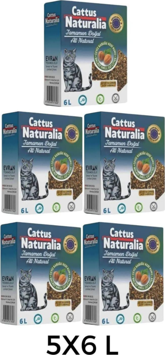 Cattus Naturalia Ceviz Kabuğundan Yapılmış Doğal Kedi Kumu 5'li; Aktif Karbonlu, %100 Organik