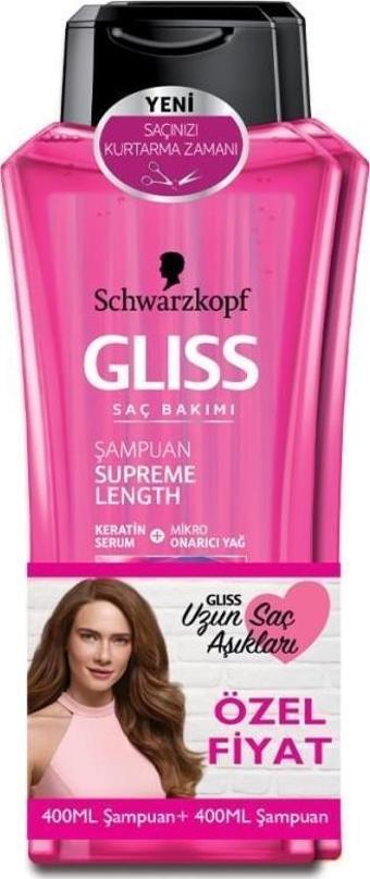 Gliss Şampuan Supreme Length 400 Ml + 400 Ml 2 li Set