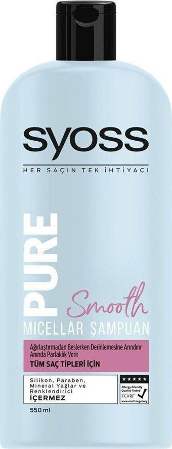 Syoss Şampuan 550 Ml Pure Smooth Micellar Tüm Saçlar