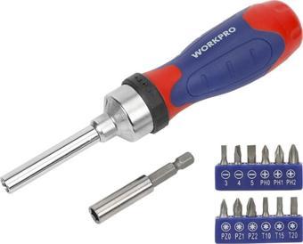 WORKPRO WP200524 14 Parça Profesyonel CR-V Cırcırlı Bits Tornavida Seti