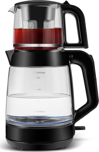 Karaca Glass Tea Xl 2 İn 1 Cam Çay Makinesi Shiny Black