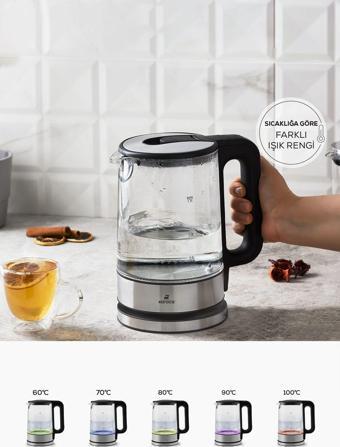 Karaca Sıcaklık Ayarlı Ve Led Işıklı 2205 Cam Su Isıtıcısı Kettle 2200W