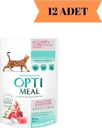 Optimeal Super Premium Sensitive Digestion Kuzu Etli ve Hindi Filetolu Tahılsız Yetişkin Kedi Yaş Maması 85 Gr X 12