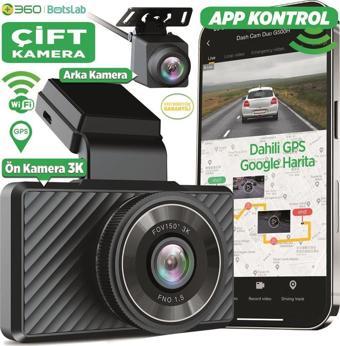 360+ G500H Pro Ön 3K QHD - Arka 1080P FHD 150° Geniş Açı Lens Gece Görüşlü Dahili Gps Modülü Akıllı Araç İçi Kamera