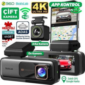 360+ G980H ADAS 4K UHD Arka 1080P FHD 170° Geniş Açı Gece Görüşü Dahili Gps Araç İçi Kamera(64GB HAFIZA KARTI HEDİYELİ)