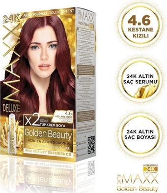 MAXX DELUXE Golden 24K Altın Içerikli Saç Boyası 4.6 Kestane Kızılı 2 Boyama