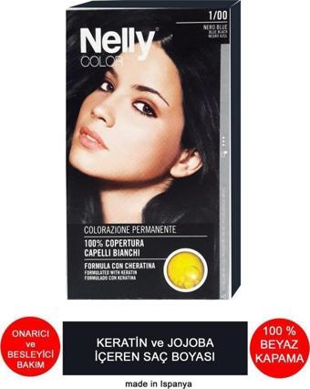 Nelly Jojoba ve Keratinli Saç Boyası 1.00 Mavi Siyah