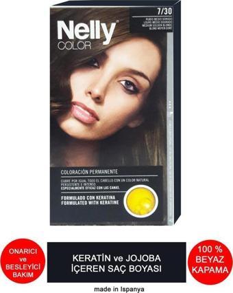 Nelly Jojoba ve Keratinli Saç Boyası 7.30 Orta Altın Sarı