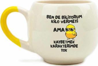 Kaybetmek Karakterimde Yok Krem Parlak Balon Kupa (Sarı Kulp) - Hediye Seramik Kupa