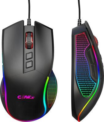 Claw's Crossfire V1 12800 Dpi Full Wide RGB Özel ABS Doku & Claw's Reflex Örgü Kablolu Gaming Mouse - Siyah