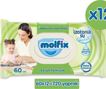 Molfix İzotonik Sulu Ferah Temizlik 60 Yaprak 12'li Paket Islak Mendil