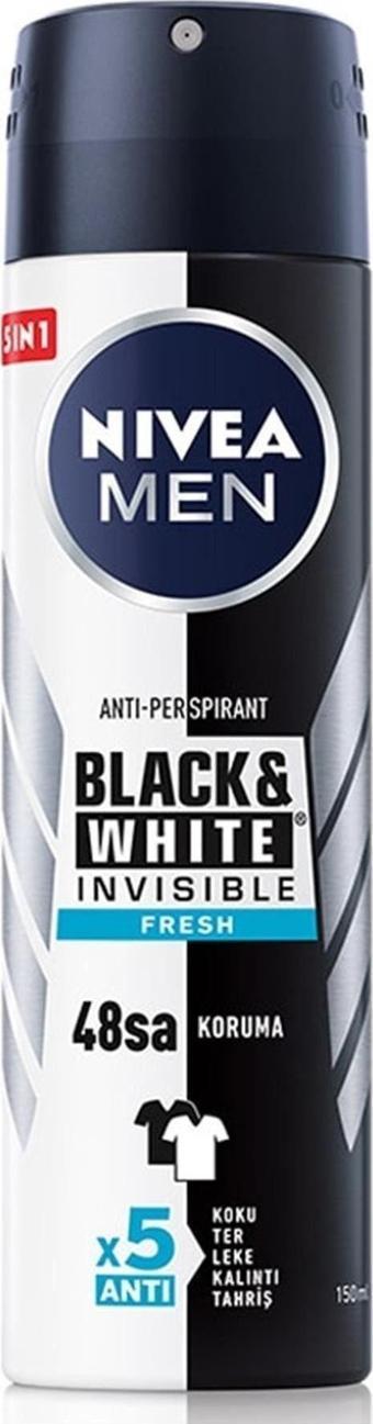 Nivea Men Invisible Black & White Fresh Erkek Deodorant Sprey 150 ml Deodorant