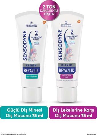 Sensodyne Klinik Beyazlık Güçlü Diş Minesi 75 ml + Cay,Kahve Ve Tütün Lekelerine Karşı Diş Macunu 75 ml