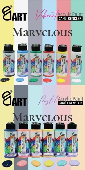 E&D Art Marvelous 12x110ml Akrilik Boya Canlı + Pastel Renkler Set