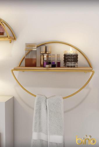 Bino Duvar Rafı Dekoratif Mutfak Banyo Altın Elips Kitaplık
