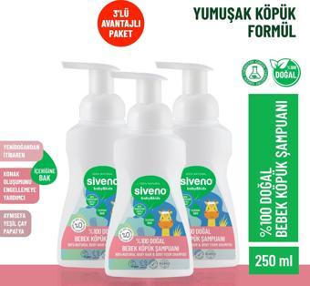 Siveno %100 Doğal Bebek Köpük Şampuanı Yenidoğan Saç ve Vücut İçin Nemlendirici Bitkisel 250 ml X 3 Adet