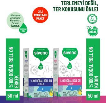 Siveno %100 Doğal Roll On Kadın & Erkek Deodorant Ter Kokusu Önleyici Bitkisel Lekesiz Vegan 50 ml Set