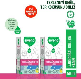 Siveno %100 Doğal Roll-On Kadın Deodorant Ter Kokusu Önleyici Bitkisel Leke Bırakmayan Vegan 50 ml X 2 Adet