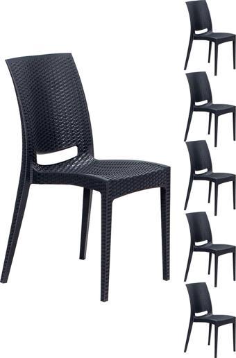 Sandalie 6 Adet Rattan Antrasit Sandalye