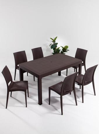 Sandalie Rattan Large Kahve Masa Takımı Bahçe&Balkon 1 Masa + 6 Sandalye