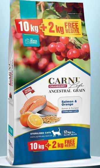 CARNİ LİFE Carni Life Somon Portakal ve Kızılcıklı Kısırlaştırılmış Yetişkin Kedi Maması 10 + 2 KG