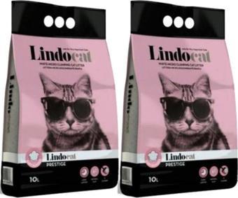 Lindocat Pudra Kokulu Parfümlü Bentonit Topaklanan Ince Taneli Kedi Kumu 10 Lt * 2 Adet.