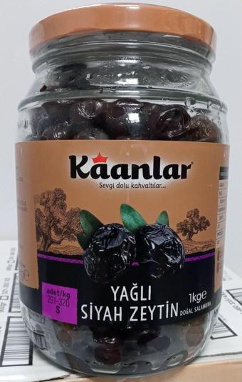 Kaanlar Doğal Salamura Yağlı Siyah Zeytin 291-320 Klb 1 kg X 4 Adet