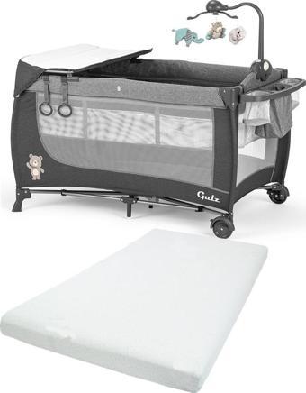 Gulz Elite Dönenceli Sallanır Oyun Parkı Bebek Beşik 70x120 Cm + Visco Yatak Dark Gray