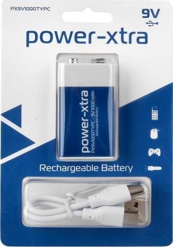 Power-Xtra PX9V1000TYPC - 9V - 1000 mAh Şarjlı Pil - Type C