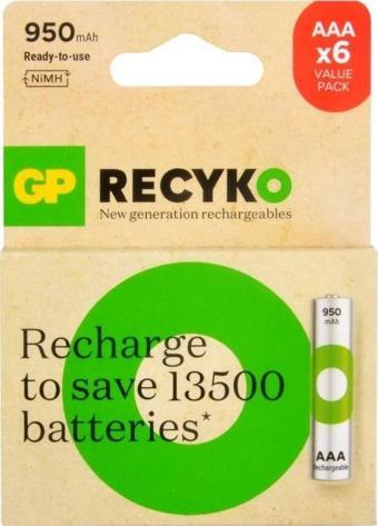 GP ReCyko 1000 Series 950 mAh AAA  İnce Kalem 4+2 Şarjlı Pil