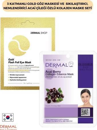 Dermal 3 Katmanlı Gold Göz Maskesi ve Sıkılaştırıcı, Nemlendirici Acai Çileği Özlü Kolajen Maske Seti