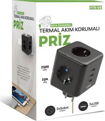 Blic Termal Akım Korumalı Isıya Dayanıklı Priz 3x Soket 2xUSB 1xType C FTR-09