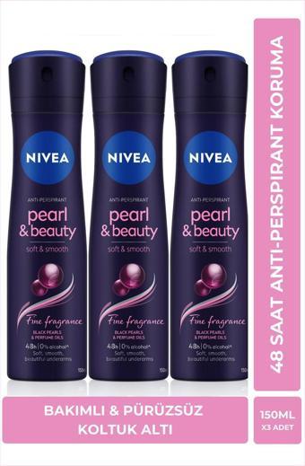 Nivea Kadın Sprey Deodorant Pearl&beauty Fine Fragrance 150ml, 48 Saat Anti-perspirant Koruma, X3 Adet