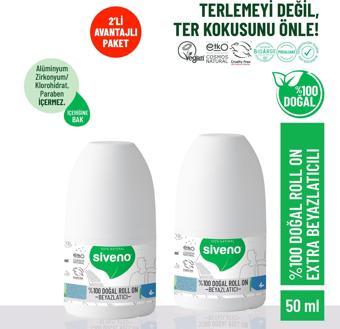 Siveno %100 Doğal Roll-On Beyazlatıcı Etkili Deodorant Ter Kokusu Önleyici Bitkisel Lekesiz Vegan 50 ml X2 Adet