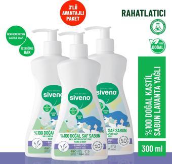 Siveno %100 Doğal Sıvı Kastil Sabun Lavanta Yağlı Yoğun Nemlendirici Arındırıcı Bitkisel Vegan 300 ml X 3 Adet