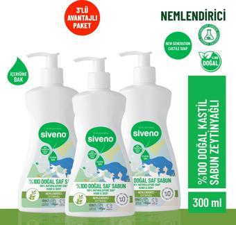 Siveno %100 Doğal Sıvı Kastil Sabun Zeytinyağlı Yoğun Nemlendirici Arındırıcı Bitkisel Vegan 300 ml X 3 Adet