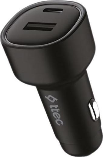 Ttec Süper Hızlı 48W 1xUSB ve 1x Type-C Araç Şarj Cihazı, 12/24V Çakmaklık Girişli Akım Korumalı