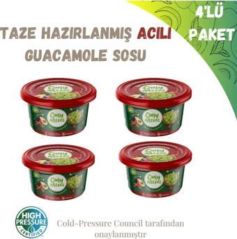 Only Fresh Avokado Guacamole Sosu Acılı ( Spicy) Soğuk Sıkım ( Cold Pressed ) 800gr 4'lü Paket