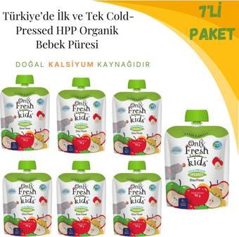 Only Fresh Organik Taze Soğuk Sıkım Elma Bebek Püresi 7'li Paket