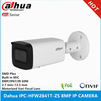 DAHUA IPC-HFW2841T-ZAS-27135 8Mpix, 2,7-13,5mm  Motoriz Lens, H265+, 80Mt Gece Görüşü, Dahili Mikrofon, Starlight, IP67,