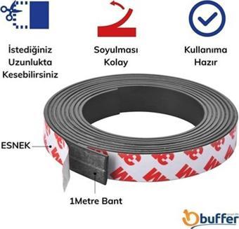 Contacall Yapışkanlı Şerit Mıknatıs Magnet Kes Kullan  Siyah Genişlik 9 mm Kalınlı 1,8 mm 1 Metre