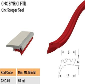 Contacall Cnc Körük Sıyırıcı Lastik Cnc Fitili 5 Metre Uzunluk Kırmızı Renk