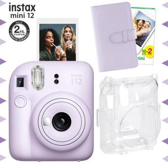 Instax mini 12 Lila Fotoğraf Makinesi-20'lu Film-Laporta Albüm ve Şeffaf Kılıf Seti