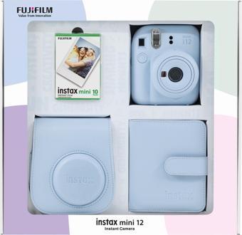 Instax mini 12 Mavi Fotoğraf Makinesi 10'lu Film Kare Albüm ve Deri Kılıf Bundle Box