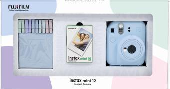 Instax mini 12 Mavi Fotoğraf Makinesi 10'lu Film ve Mandal Bundle Box