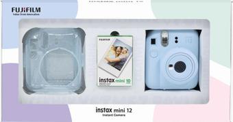 Instax mini 12 Mavi Fotoğraf Makinesi 10'lu Film ve Pleksi Kılıf Bundle Box